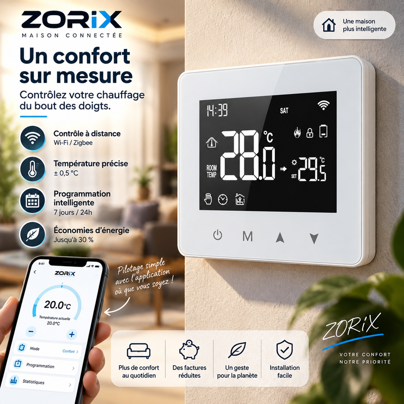 Têtes thermostatiques connectées ZORIX installées sur des radiateurs à eau